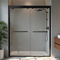 Shower Door 56-60' W x 72' H, Semi-Frameless Sliding Glass Shower Door, 1/4' (6mm) SGCC Tempered Glass Bathroom Sliding Door, Matte Black Finish, 304 Stainless Steel Hardware
