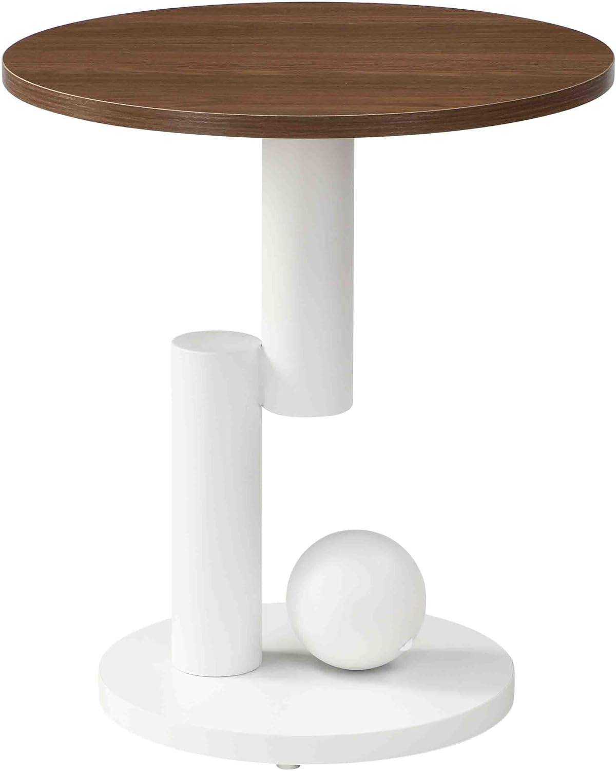 Modern Nesting Coffee Table Set of 2, 2-Piece Oval Decorative Living Room Table Set with Brown Wooden Top and White Metal Base and 1 Drawer, Oval Coffee Table and Round End Table Set