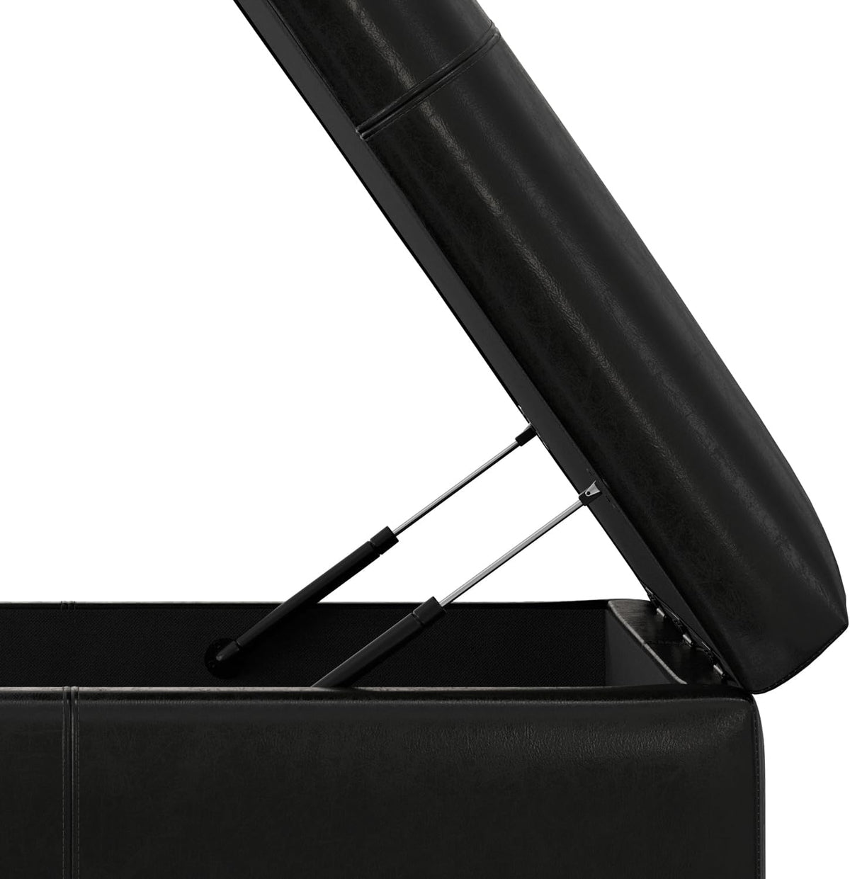 SIMPLIHOME Gabbie Storage Ottoman - 48 inch Wide Upholstered Vegan Leather Rectangle Storage Ottoman Bench in Midnight Black, Contemporary Ottoman for Living Room with Lift-Up Lid