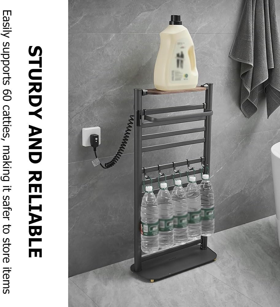 Modern Heated Towel Warmer Rack for Bathroom,Freestanding Electric Towel Heater with Hooks and Shelves,Timer&Temperature Adjustment,12 Bars Bath Towels Warming Holder,Left line