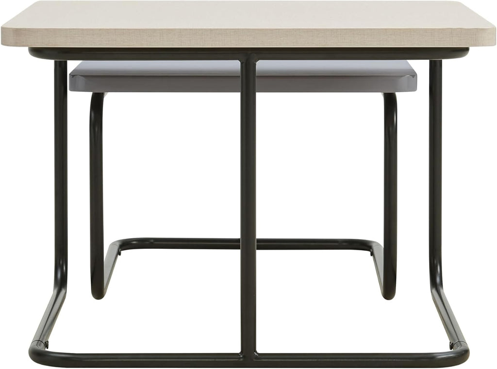 Furniture of America Chaya Modern Square Nesting Coffee Table Set of 2, Two-Tone Wood Design with Sled Base for Living Room, Bedroom, Office, Cream Weave & Grey