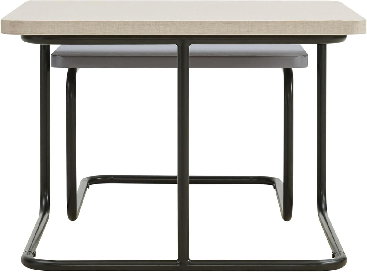 Furniture of America Chaya Modern Square Nesting Coffee Table Set of 2, Two-Tone Wood Design with Sled Base for Living Room, Bedroom, Office, Cream Weave & Grey