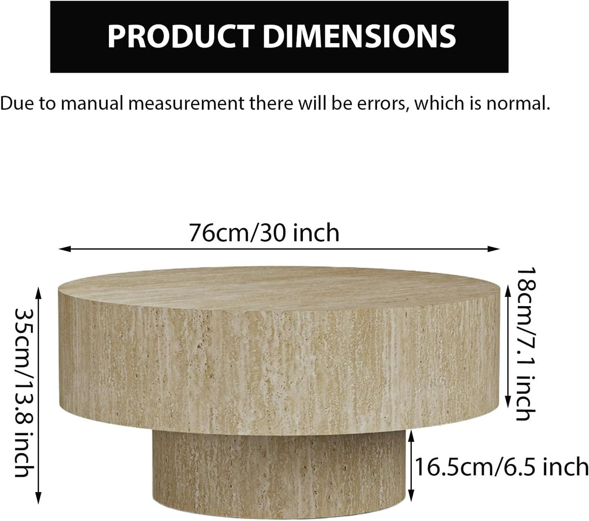 JHKZUDG Modern Wood Coffee Table Handcrafted Fluted Drum Coffee Tables Wooden Oval Center Table with Sturdy Pedestal for Living Room Apartment (Travertine Round)