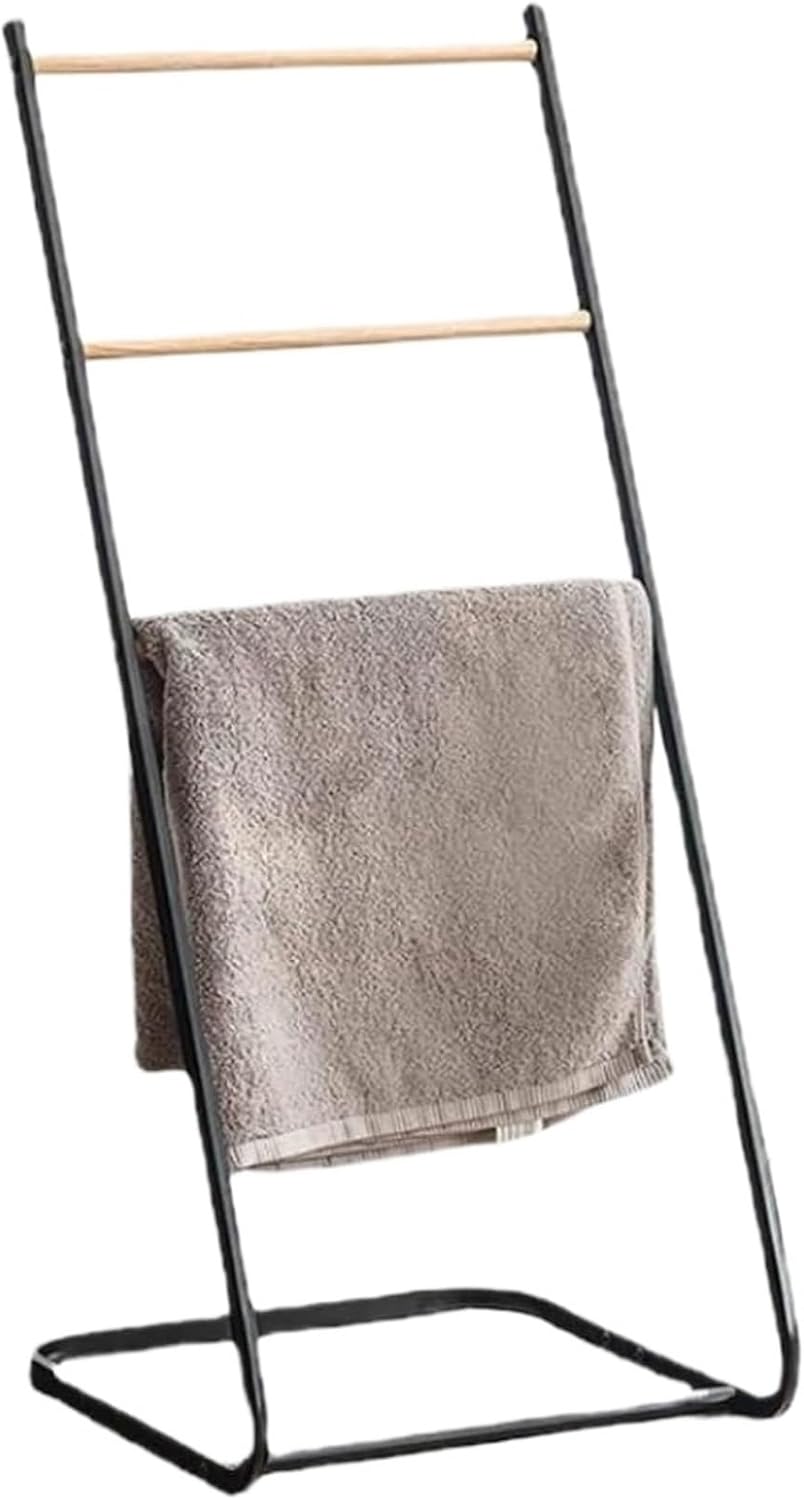 Towel Rack Rail Standing Freestanding Iron 3 Tiers Wooden Bar for Bathroom Ladder