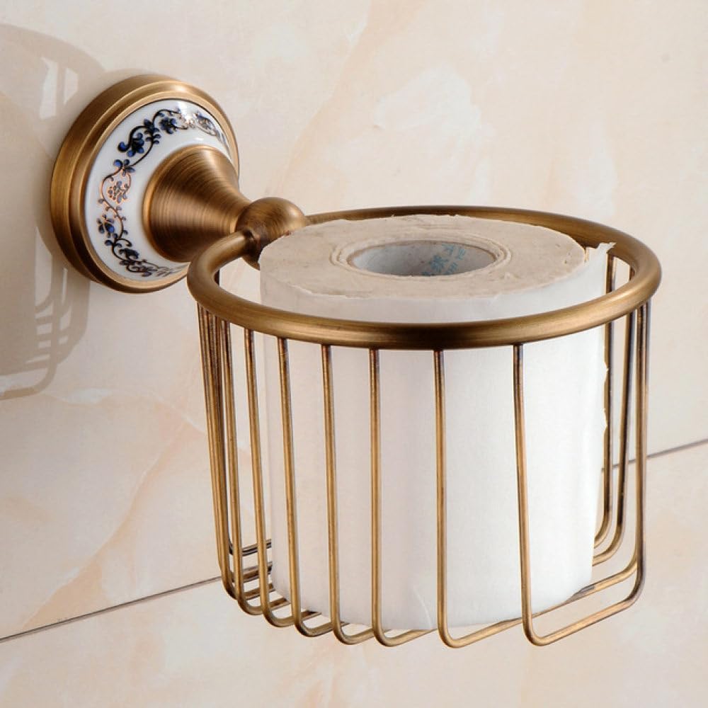 Brass Bronze Bath Towel Hook Paper Towel Toilet Brush Holder Antique Blue and White Porcelain Bathroom Hardware Accessories Set,Paper Towel Box