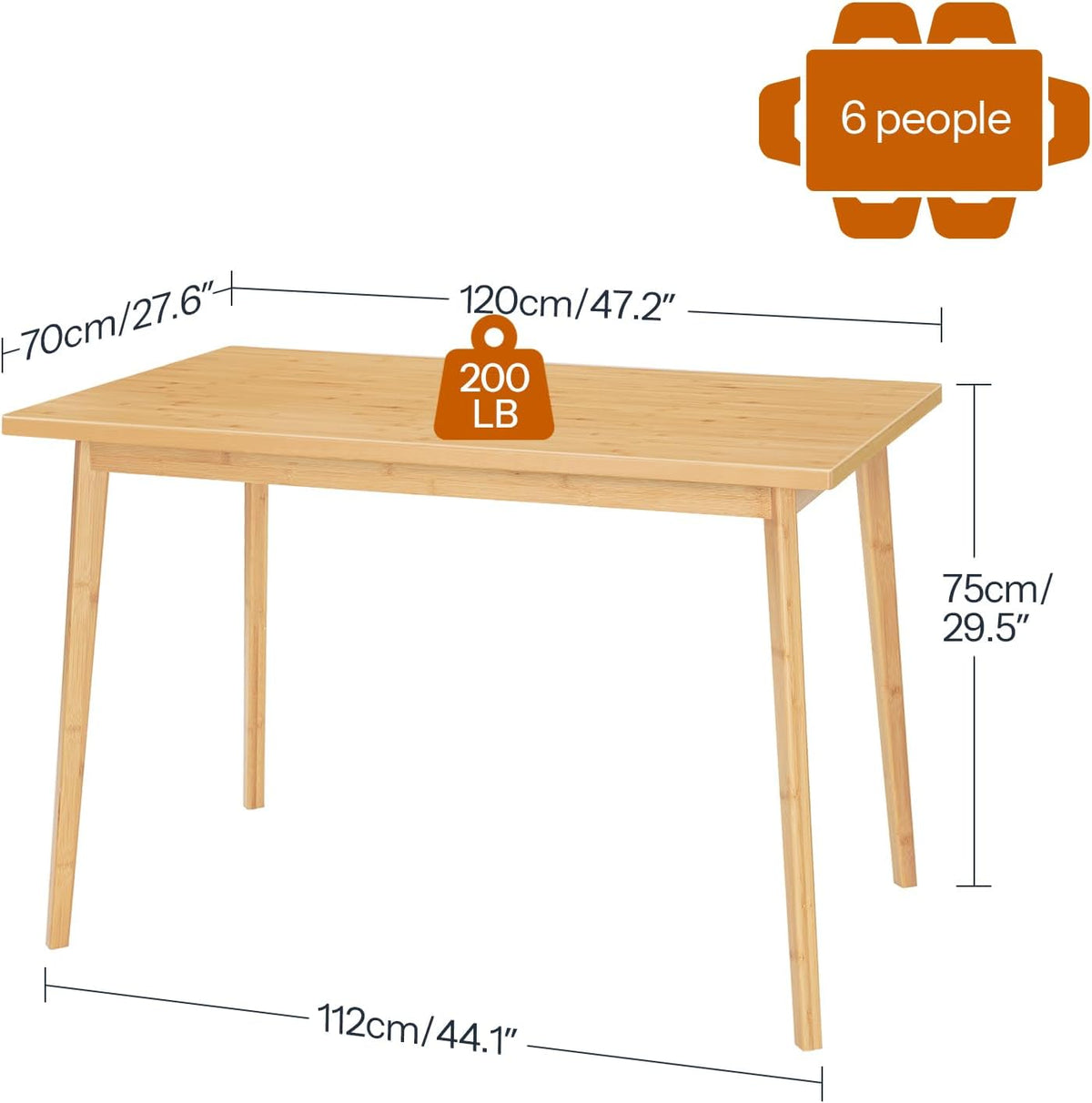 HOOBRO Dining Table, Bamboo Dining Room Table for 4-6, 47.2' Rectangle Kitchen Table, Easy to Assemble, for Dining Room, Living Room, Office, Kitchen, Apartment, Natural YL120CZ01