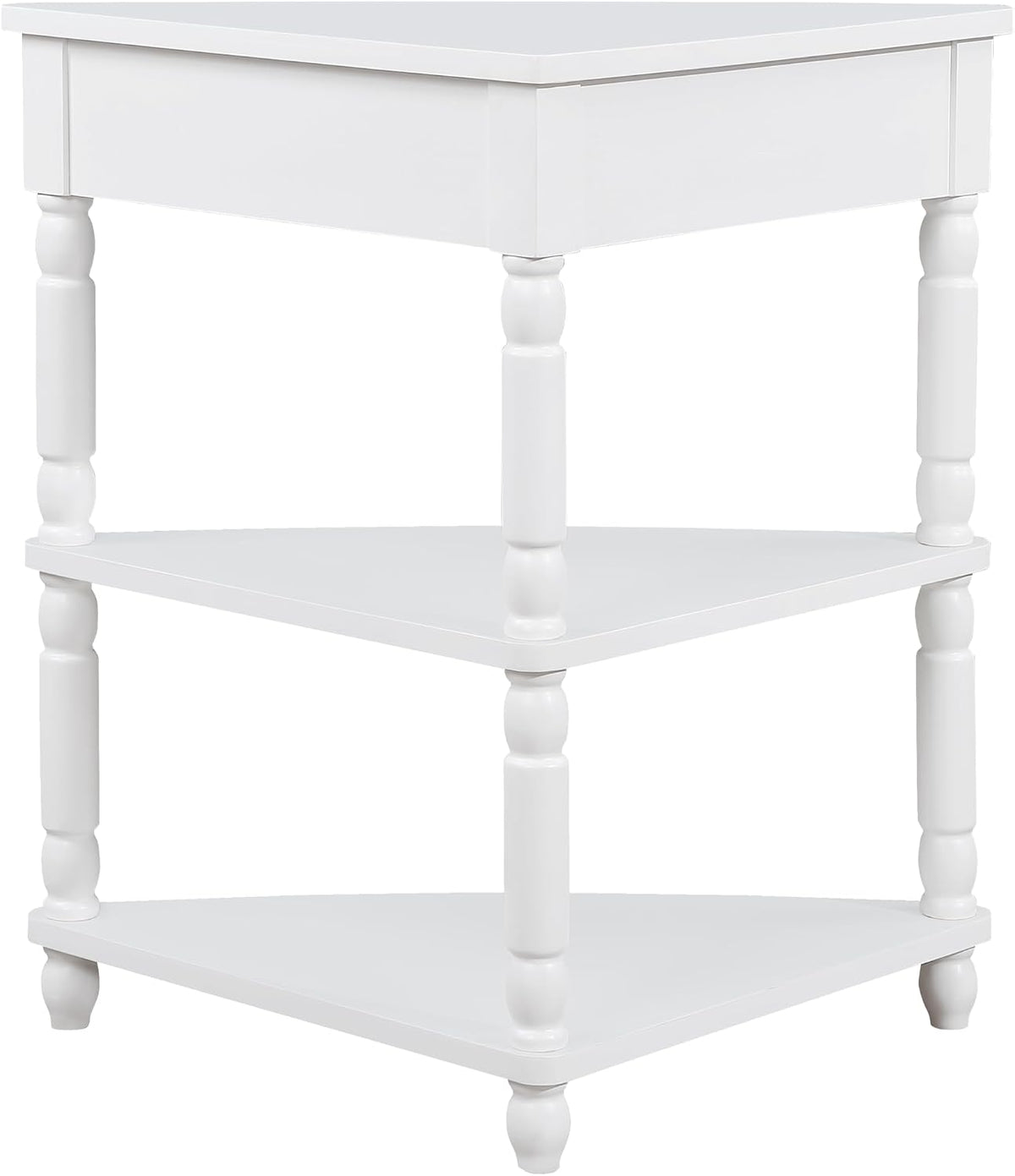 33.8'' Small Triangle Corner Table, Wood Corner Side Table for Small Spaces/Living Room, 3 Tier End Corner Table with Solid Wood Legs (Milk White, 33.8'')