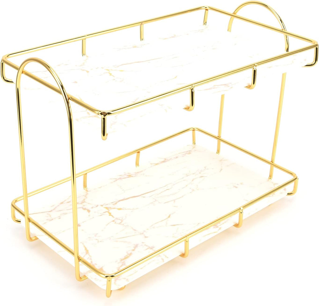 MaikOn Bathroom Glass Shelf,Bathroom Glass Shelf, 2 Tiers Gold Bathroom Countertop Rack Metal Storage Shelf Bathroom Corner Shelf Bathroom Countertop Rack Bathroom Container for Home Hotel Gold