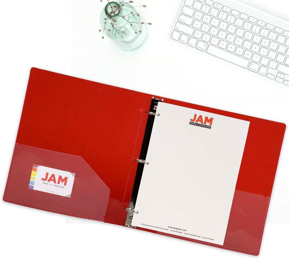 JAM PAPER Plastic 2 inch Binder - Red 3 Ring Binder - Bulk 12/Pack