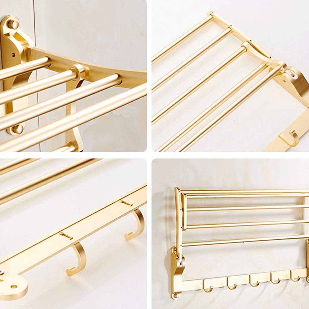 Bath Towel Rack Bathroom Shelves,Foldable Wall Mounted Double Towel Holder with Towel Bar,Polished