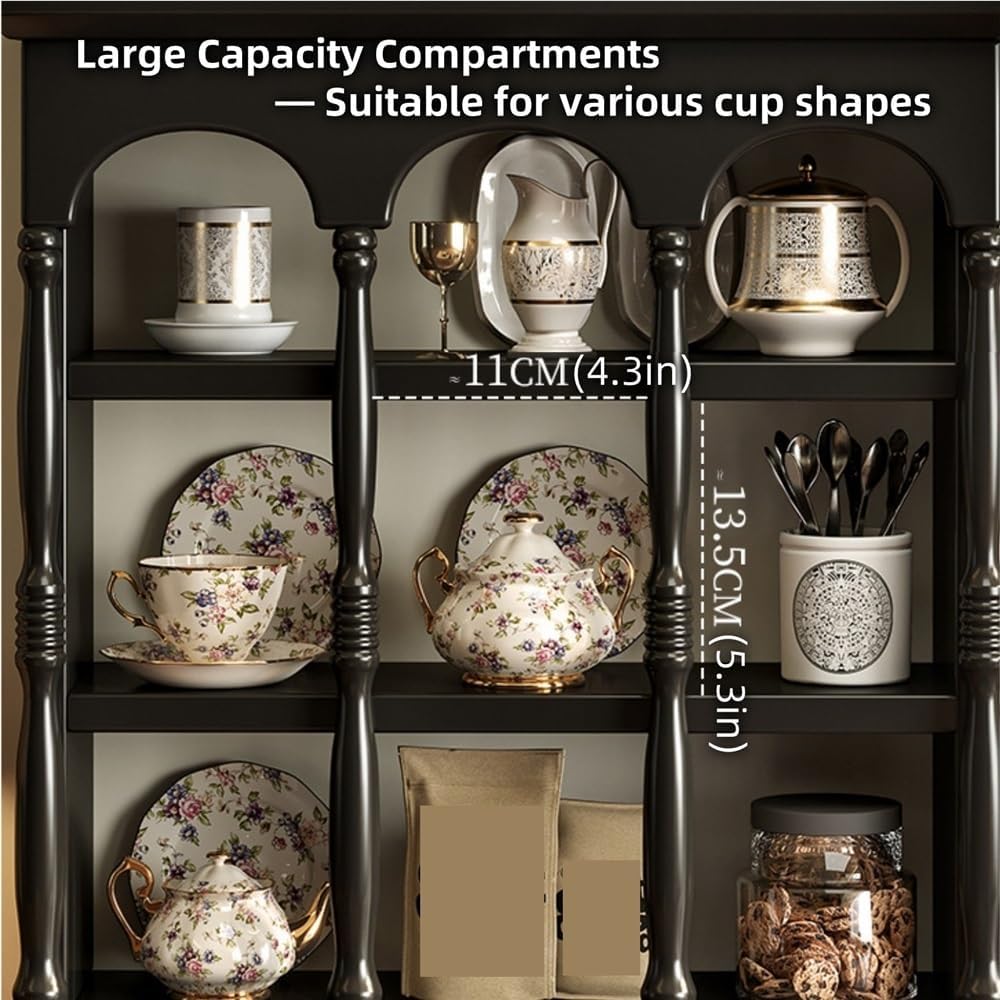 Rustic Coffee Mug Display Rack, Floating Solid Wood Mug Rack, Farmhouse Countertop Cup Holder, Space Saving Wall Mounted Vintage Kitchen Countertop Cup Organizer(White,33.9''x19.3''x5.9'')