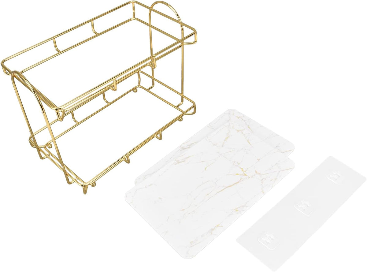 MaikOn Bathroom Glass Shelf,Bathroom Glass Shelf, 2 Tiers Gold Bathroom Countertop Rack Metal Storage Shelf Bathroom Corner Shelf Bathroom Countertop Rack Bathroom Container for Home Hotel Gold