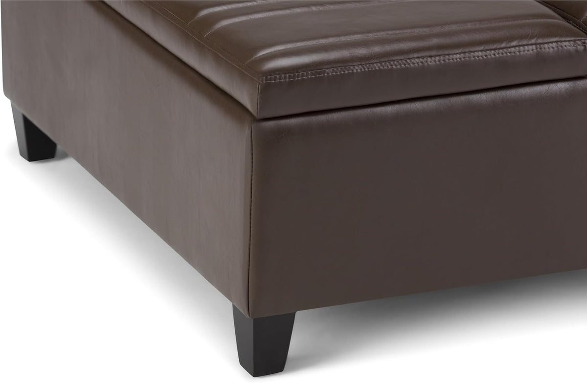 SIMPLIHOME Ellis 36 inch Wide Contemporary Square Coffee Table Storage Ottoman in Chocolate Brown Vegan Faux Leather, Assembled, For the Living Room and Bedroom