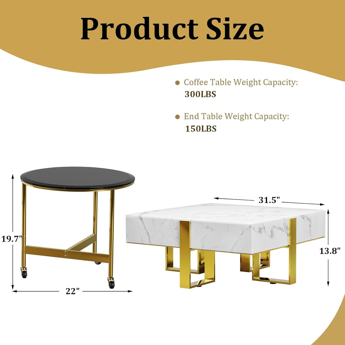 BQueen White Faux Marble Coffee Table with Polished Gold Base for Living Room Apartment Office