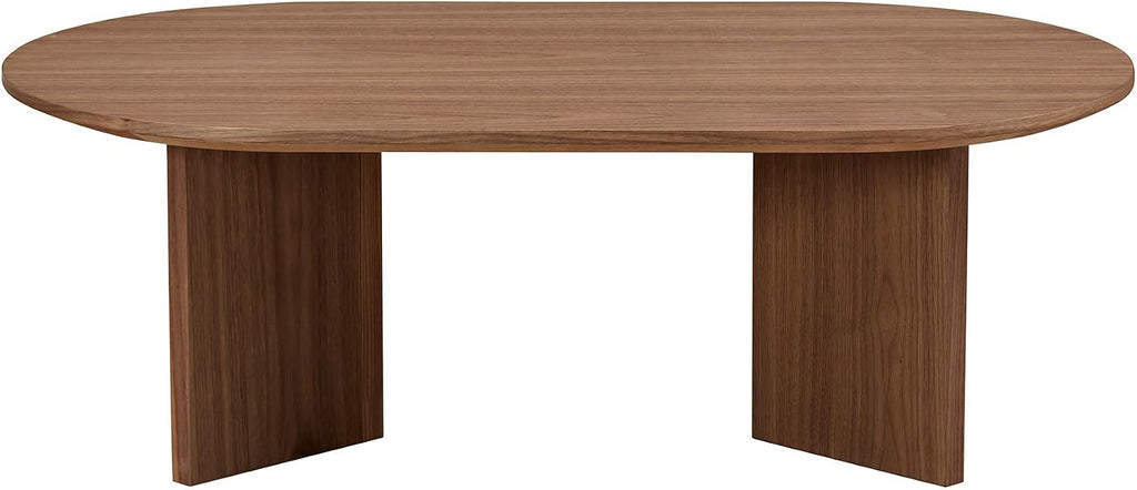 39.37 Inch Modern Coffee Table MDF Oval Coffee Table for Living Room Small Coffee Table with Sturdy Pedestal for Apartment Bedroom Walnut