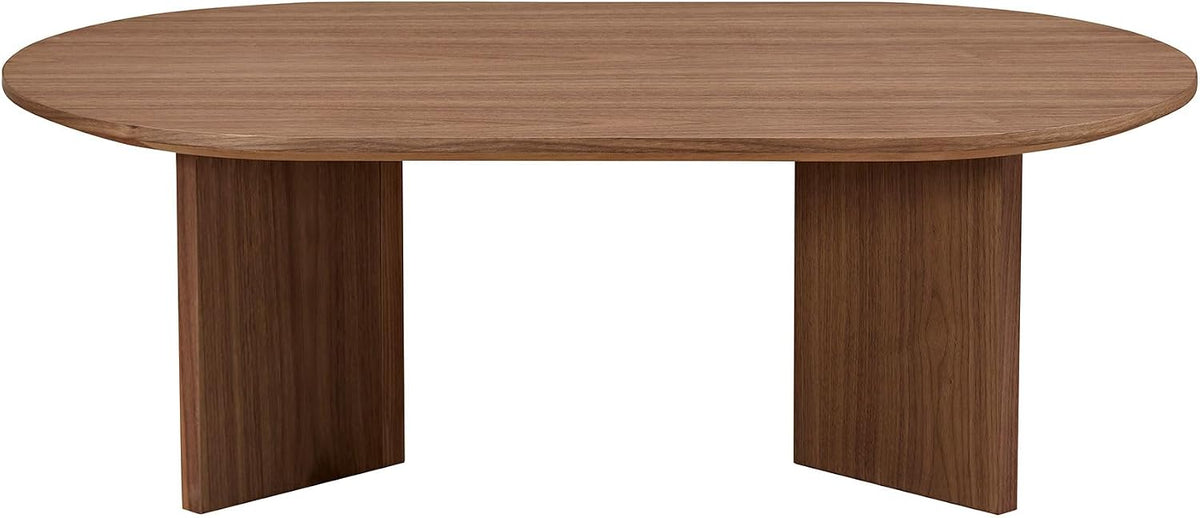 39.37 Inch Modern Coffee Table MDF Oval Coffee Table for Living Room Small Coffee Table with Sturdy Pedestal for Apartment Bedroom Walnut