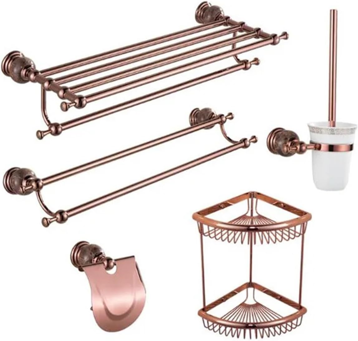 Brass and Jade Rose Gold Bathroom Accessories,Paper Holder,Towel Bar,Soap Basket,Towel Rack,Hook Bathroom Hardware(Robe Hook)