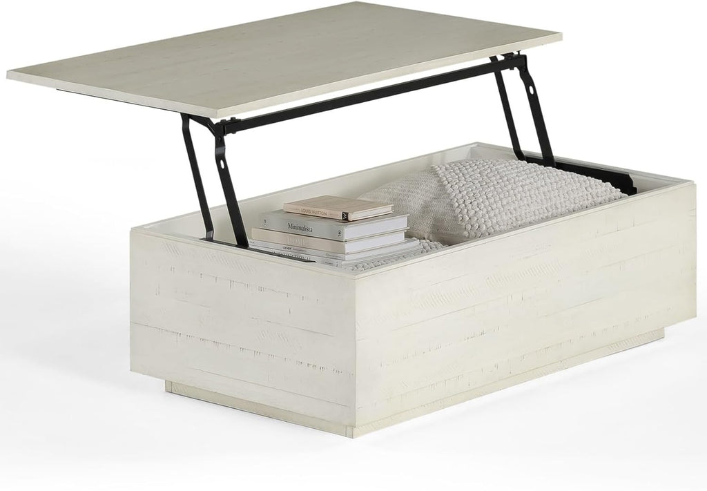 Transformer Table - Lift Top Coffee Table with Storage, Modern Coffee Table for Living Room, Work & Dining, Space-Saving Small Coffee Desk with Hidden Storage, White