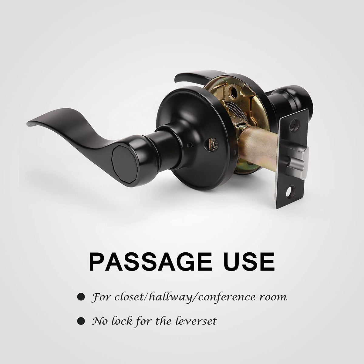 KNOBWELL 10 Pack Passage Door Handles Matte Black Interior Door Levers for Closet Hallway Modern Door Knobs, Reversible for Right or Left