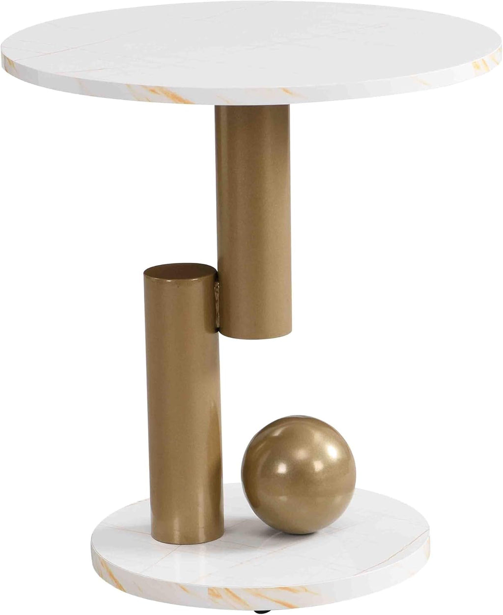Oval Nesting Coffee Table Set of 2 Faux Marble Golden Round End Table Modern Living Room Table Large 47Inch Coffee Table with Storage Drawer, White