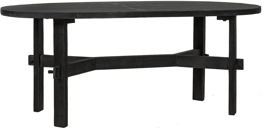 East at Main Celeste Oval Coffee Table, Solid Acacia Wood, Rustic & Modern Design, Handcrafted Living Room Furniture, Distressed Black or Brown Finish, 22' D x 45' W x 18' H