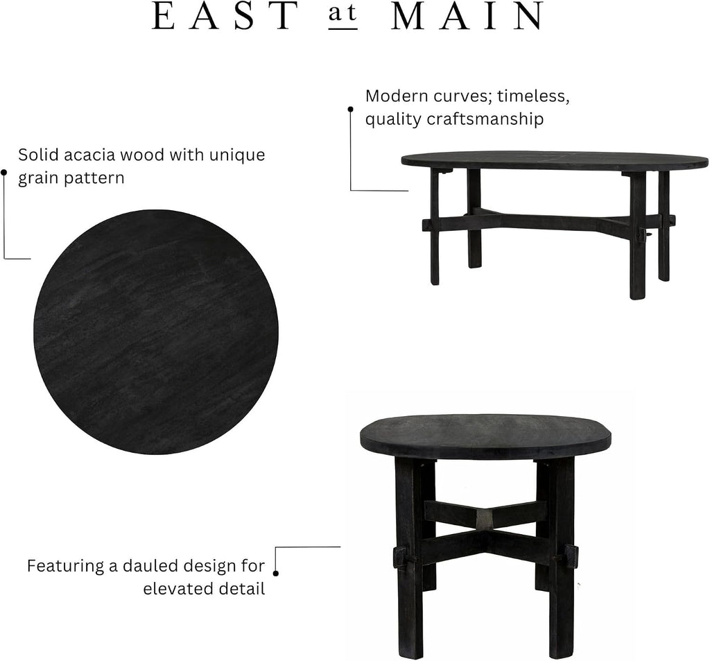 East at Main Celeste Oval Coffee Table, Solid Acacia Wood, Rustic & Modern Design, Handcrafted Living Room Furniture, Distressed Black or Brown Finish, 22' D x 45' W x 18' H