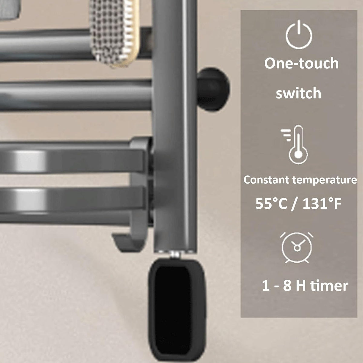 Heated Towel Rack for Drying Towels Bathrobes Blankets, Wall Mounted s for Bathroom, Dryer with Timer and Top Shelf(Gray 80 a,Right Line)