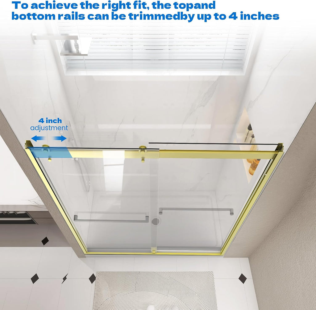 Sliding Shower Door, 48' W x 76' H Semi-Frameless Double Sliding Glass Shower Door with 5/16'' (8mm) Clear ASNI SGCC Tempered Glass, Bypass Shower Enclosure, Brushed Gold