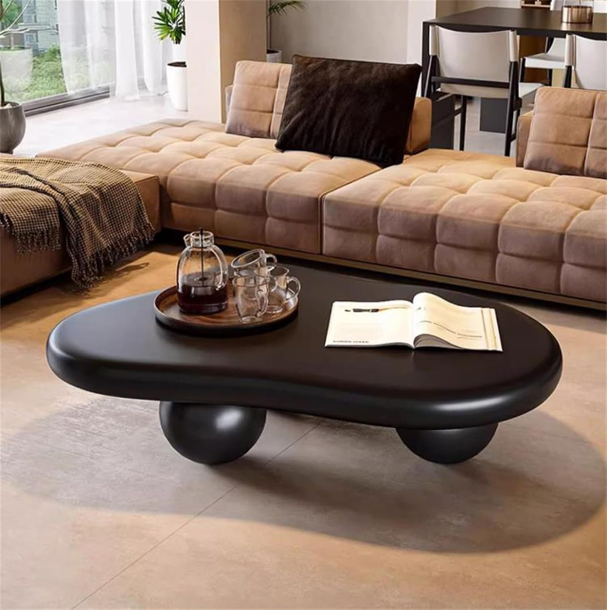 Cloud Coffee Table Modern Cute Coffee Tables Irregular Simple Tea/Center Table for Small Space End Table for Living Room, Home Office, Indoor (Irregular Shape Black 47' Wx35.4 Dx15.3 H)