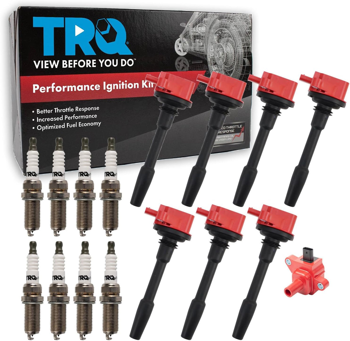 TRQ Performance Ignition Coil and Iridium Spark Plug Kit 16 Piece High Performance Compatible with 2018-2020 Ford F-150 2018-2020 Mustang 5.0L V8