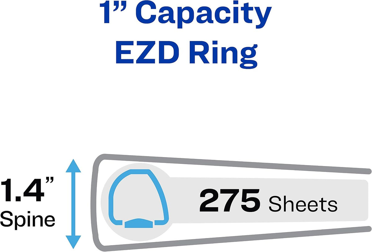Avery Heavy-Duty View Binder, 1' EZD One Touch Rings, 275-Sheet Capacity, DuraHinge, 12 Black Binders (79699)