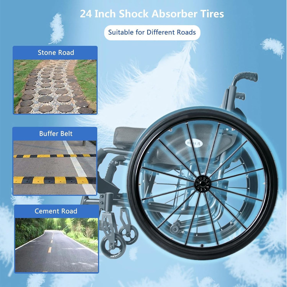 Folding Sports Wheelchair,Adult Lightweight Wheelchair,Aluminum Alloy Wheelchair,Outdoor All Terrain Wheelchair,Sports Folding Transport Wheelchair,Manual Wheelchair,Prevent Rear Tilt(White,40cm/15.7i