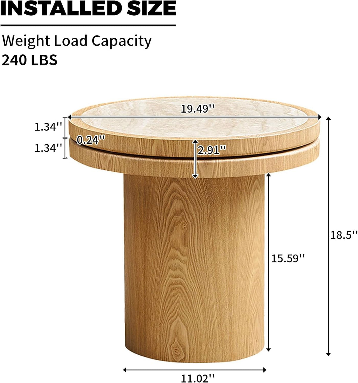 LKTART 19.49 Inch Round End Table with Sintered Stone Top, Mid-Century Modern Wood Table with MDF Pedestal, Small End Tables for Living Room Bedroom Apartment, Easy Assembly, Walnut