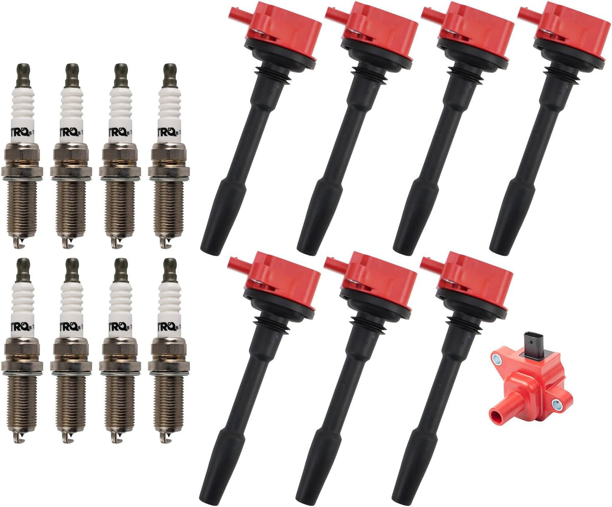 TRQ Performance Ignition Coil and Iridium Spark Plug Kit 16 Piece High Performance Compatible with 2018-2020 Ford F-150 2018-2020 Mustang 5.0L V8