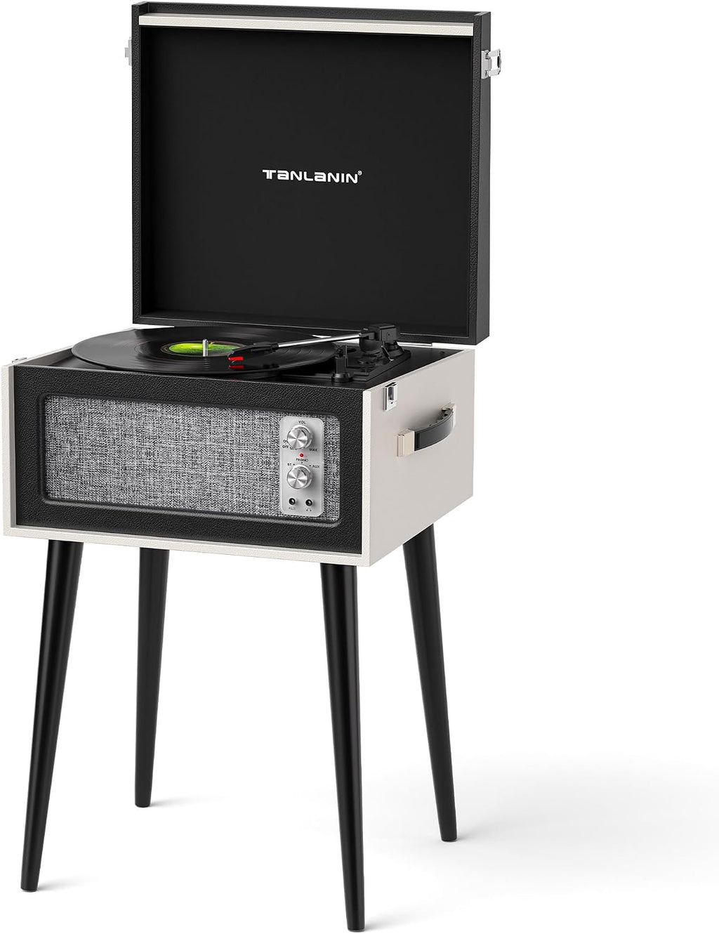 Vintage Standing Black Vinyl Record Player with Detachable Legs, Built-in 4 Speakers, USB to PC Encoding, 33/45/78 RPM LP Player Bluetooth Retro Turntables Support Headphone Jack, RCA Out, AUX in