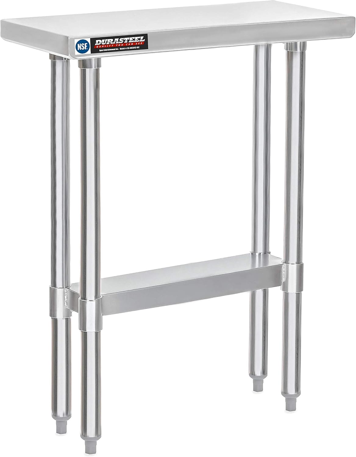 DuraSteel 30x12 Narrow Stainless Steel Table - NSF Small Food Prep Worktable - Counter Height Metal Side Station with Under Shelf - For Laundry Room, Kitchen, Outdoor Grill, Small Spaces
