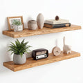36'x9.2' Elm Floating Shelves for Wall, Live Edge, Natural, 2-Pack | 1.4' Thick Reclaimed Wood Shelves with Invisible Bracket for Living Room, Bedroom, Kitchen & Bathroom Storage
