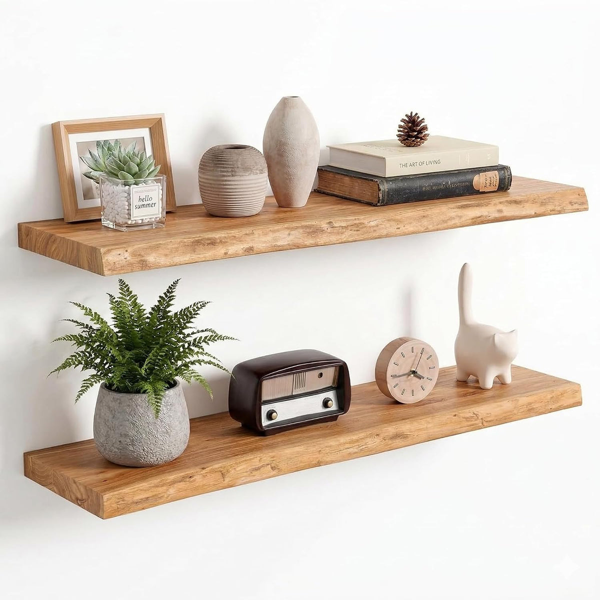 36'x9.2' Elm Floating Shelves for Wall, Live Edge, Natural, 2-Pack | 1.4' Thick Reclaimed Wood Shelves with Invisible Bracket for Living Room, Bedroom, Kitchen & Bathroom Storage