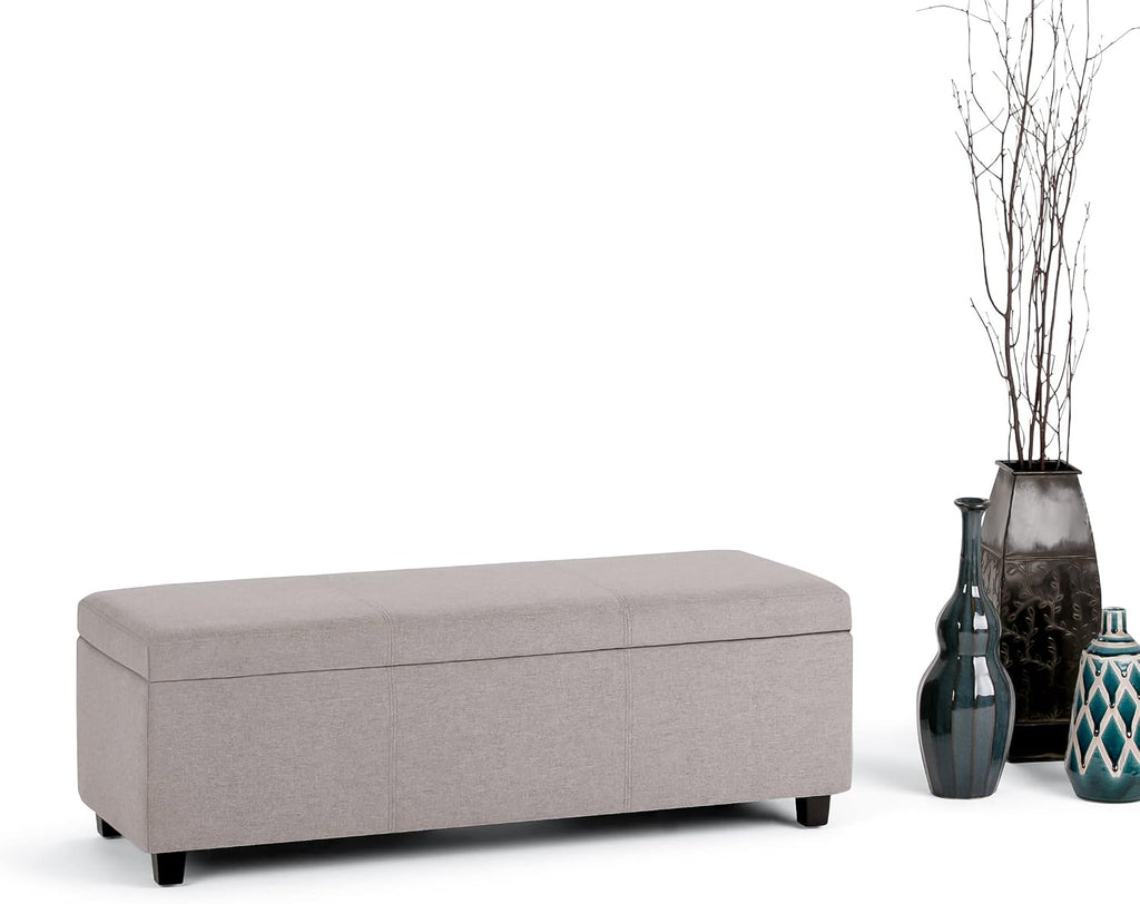 SIMPLIHOME Avalon Storage Ottoman Bench - 48' Wide x 16' High Upholstered Linen Look Fabric Rectangular Lift-Top Ottoman in Cloud Grey, Contemporary Bench for Living Room with High-Density Foam