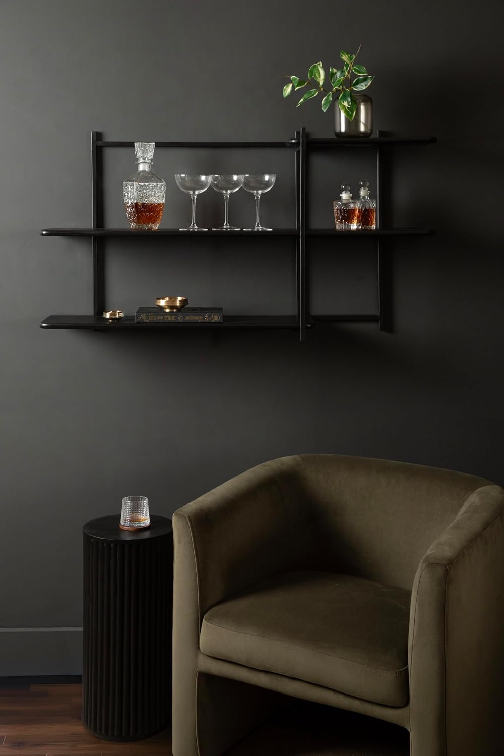 Kate and Laurel Ramone Three-Tiered Wall Shelf, 42 x 23, Black, Decorative Shelving Unit and Wall Organizer for Entryway Storage or Living Room Display Shelf