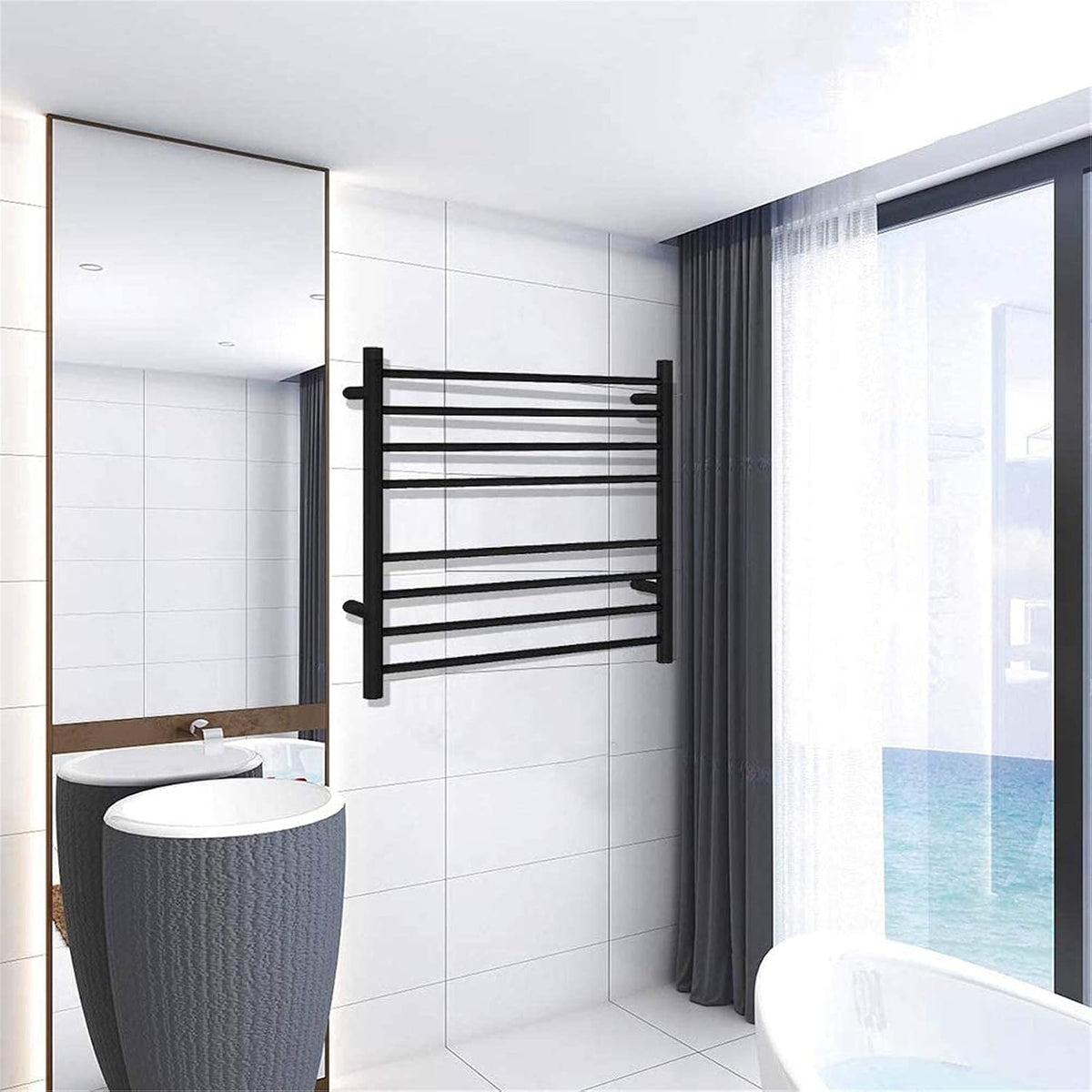 Electric Towel Rack,Wallmounted Tower Warmer Bar 4+4 Heated Bars Towel Drying Rack Heated 80W 25.6X21.6X4.4 in,Plug in,Bath Towel Dryer, Hard Wired