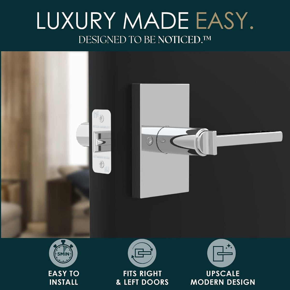 Mega Handles Glamor Entry Door Handle - 3 Pack Reversible Chrome Door Handles, Keyed Entry Heavy Duty Door Handle with Lock for Entrance & Bedroom, Fits All Standard Doors - Polished Chrome