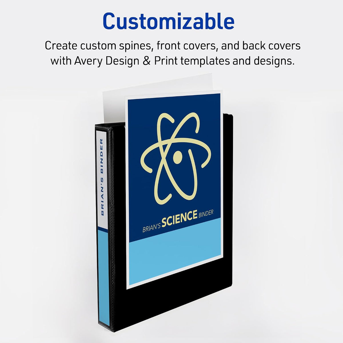 Avery Heavy-Duty View 3 Ring Binders, 0.5 Inch One Touch Slant Rings, 135-Sheet Capacity, DuraHinge, 0.7 Inch Wide Spine, Customizable Clear Cover and Spine, Black Binders (12-Pack of 79766)