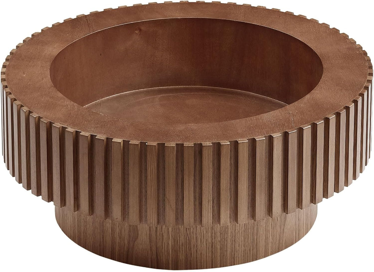 JUSTONE 31.5 Inch Round Farmhouse Coffee Table with Storage, Sturdy Pedestal Base Living Room Center Table for Lounge, Office, Apartment, Walnut