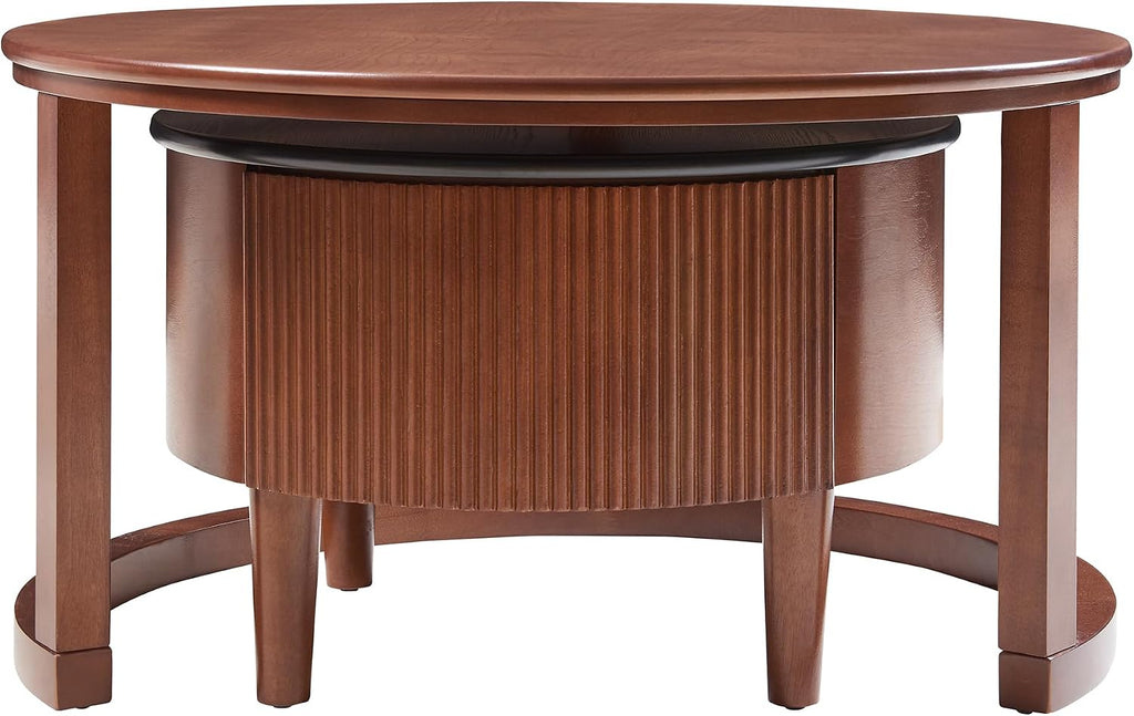Merax 31.5'' Vintage Round Nesting Wood Coffee Table Set, 2-Tier with Drawer & Storage, Two-Tone Finish Fluted Design for Living Room Apartment, Walnut+Black