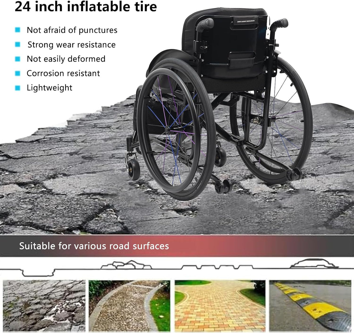 Wheelchairs for Adults,Sports and Leisure Wheelchairs,Portable Manual Wheel Chair,Folding All-Terrain Ultra Lightweight Wheelchair,Self-propelled Transport Wheelchairs(Seat Width 38cm/14.9in,Purple)