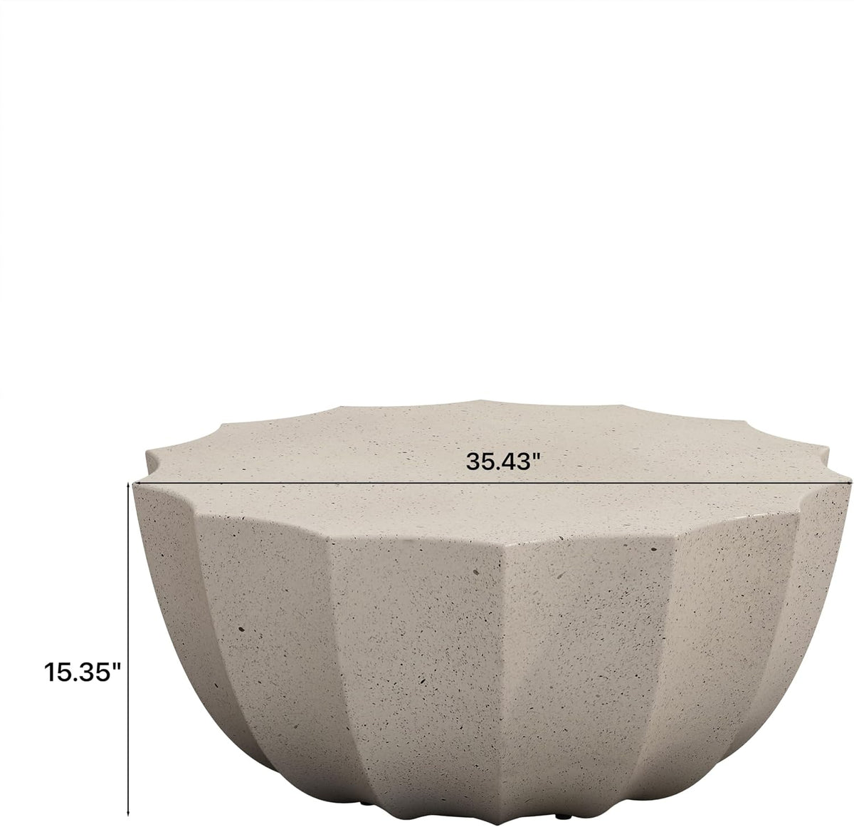ø35.43'' Faux Stone Coffee Table for Living Room & Outdoor, Faux Concrete Cement Round Circle Drum Coffee Table, MGO Material for Waterproof, No Assembly, White