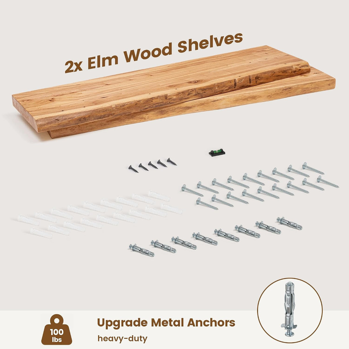 36'x9.2' Elm Floating Shelves for Wall, Live Edge, Natural, 2-Pack | 1.4' Thick Reclaimed Wood Shelves with Invisible Bracket for Living Room, Bedroom, Kitchen & Bathroom Storage