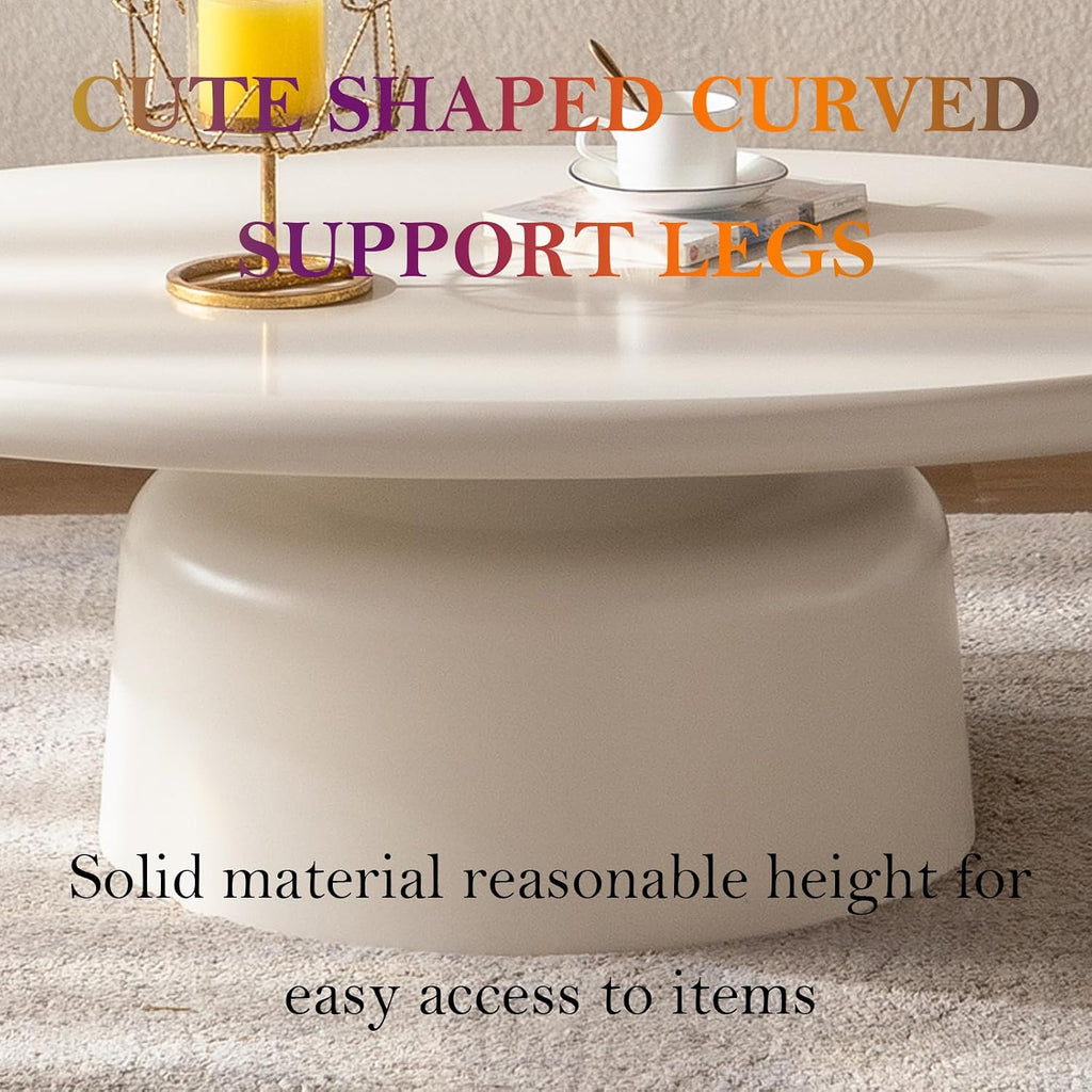 Chic Coffee Table with Smooth Fininsh & Stable Large Base, Minimalism Low Center Table for Farmhouse Living Room (J-Oval)