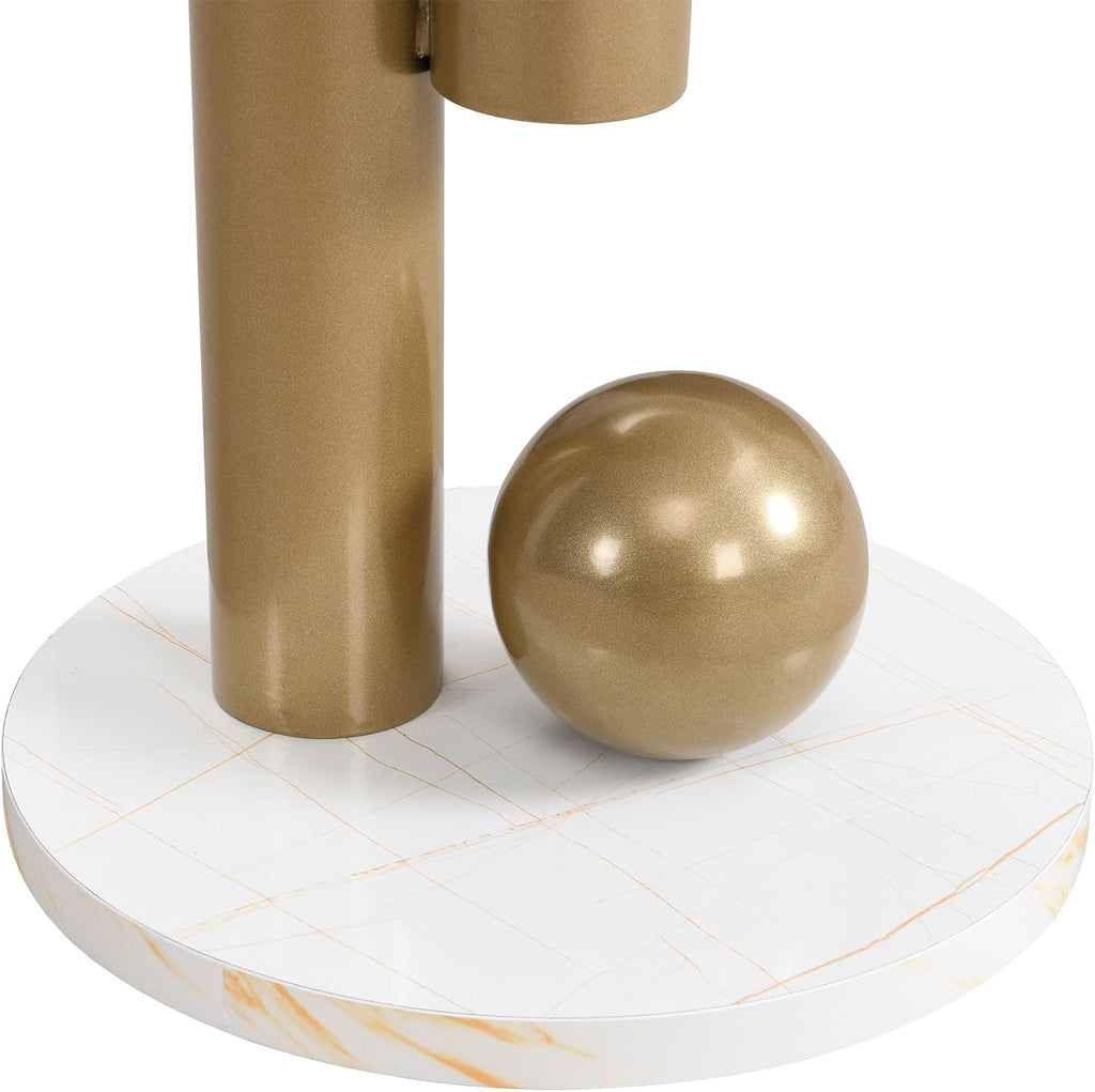SSLine Luxury Nesting Coffee Table Set with Golden Base Modern Faux Marble Living Room Table Set of 2 Include Oval Coffee Table with Drawer and End Table for Living Room Bedroom